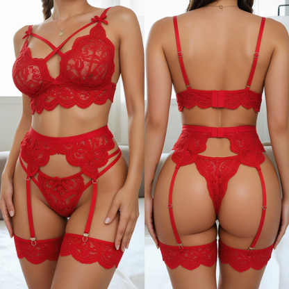 The Obsession Sheer Mesh 3-Piece Lingerie Set