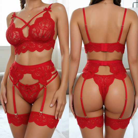 The Obsession Sheer Mesh 3-Piece Lingerie Set
