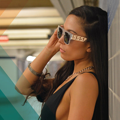 The Jase NY 'Cache' Flat-Top - Modern Frost Clear Frame with Gold Cuban Link Temples