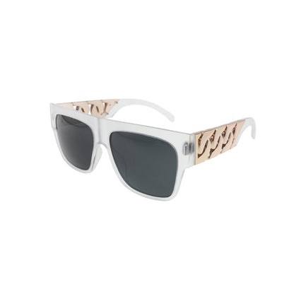 The Jase NY 'Cache' Flat-Top - Modern Frost Clear Frame with Gold Cuban Link Temples
