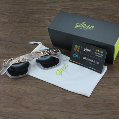 The Jase NY 'Cache' Flat-Top - Modern Frost Clear Frame with Gold Cuban Link Temples