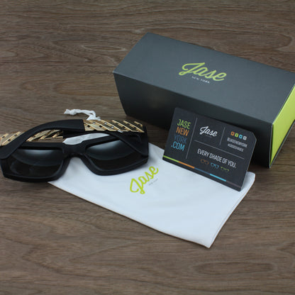 The Jase NY 'Casero' Bold Square - Matte Black Frame with Polished Gold-Tone Accents