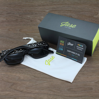 The Jase NY 'Cache' Flat-Top - Matte Black Frame with Gunmetal Cuban Link Temples