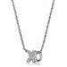 Silver necklace with 'X' and 'O' pendant on a white background