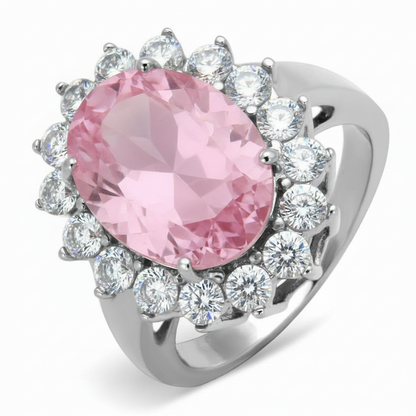 Platinum-Lustre Silver Statement Ring With Stone