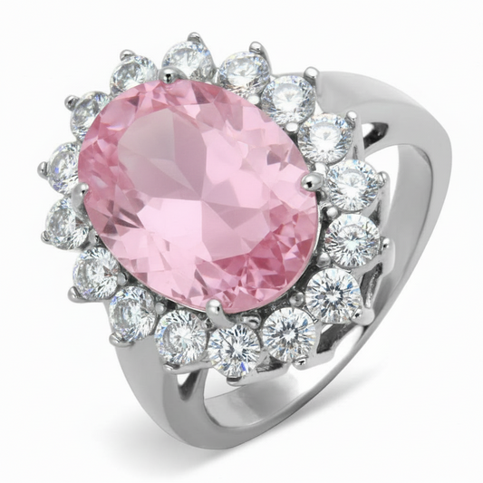 Platinum-Lustre Silver Statement Ring With Stone