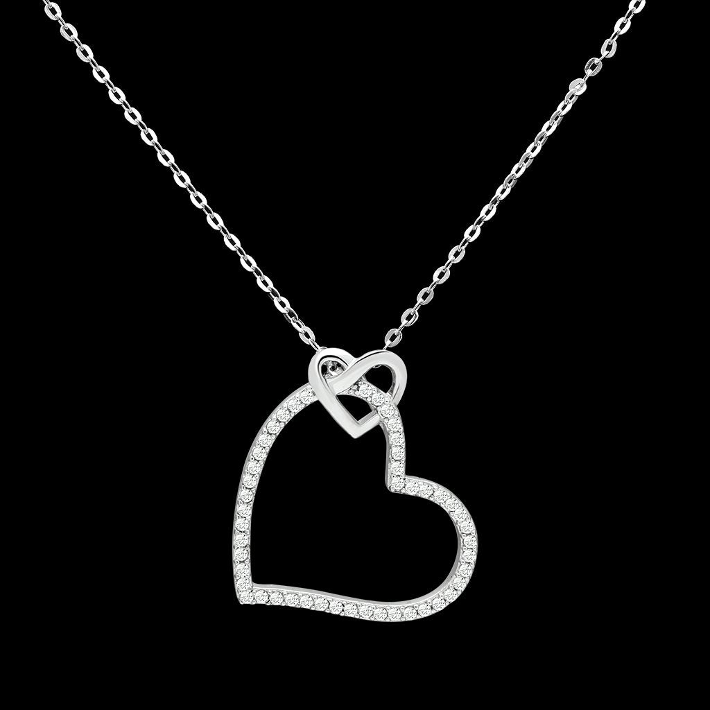 Heart-shaped diamond necklace on a black background