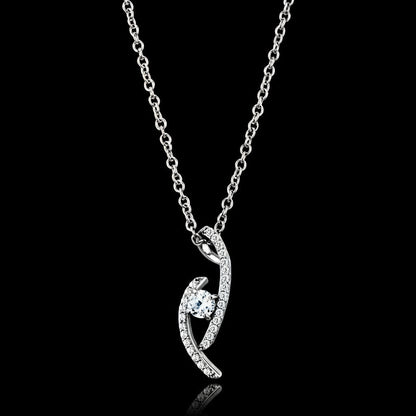 Silver necklace with a heart-shaped pendant on a black background