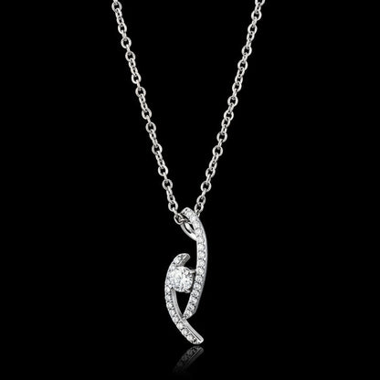 Silver necklace with a heart-shaped pendant on a black background